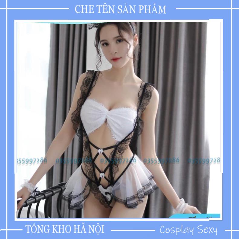 Váy Ngủ Hai Dây Cosplay Hầu Gái Sexy, Bikini Ren Sexy Gợi Cảm Hai dây DJ bốc lửa Mã HGD004