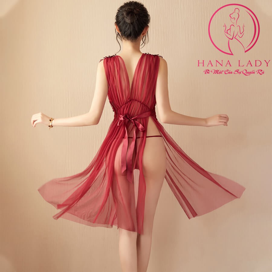 Váy ngủ sexy đầm mặc nhà xẻ tà xuyên thấu siêu mỏng quyến rũ gợi cảm VN396 | BigBuy360 - bigbuy360.vn