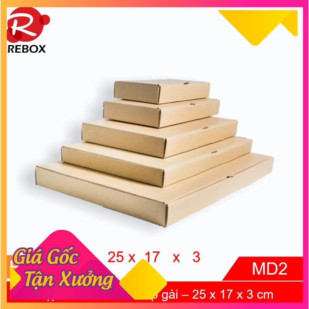 Hộp Carton 25x17x3 - 100 hộp gói hàng quần áo nắp cài giá xưởng - hộp trơn