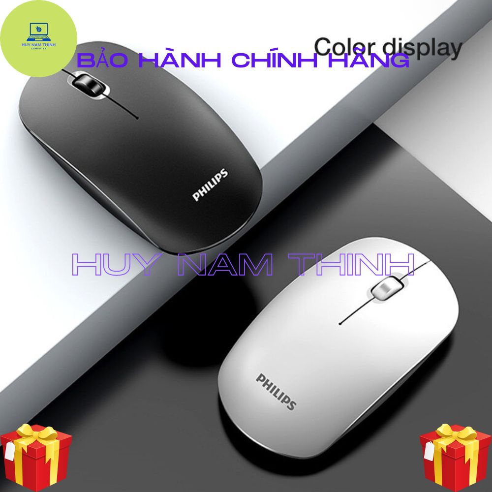 Chuột máy tính không dây PHILIPS độ nhạy cao, giảm tiếng ồn, bấm êm tặng kèm pin chính hãng