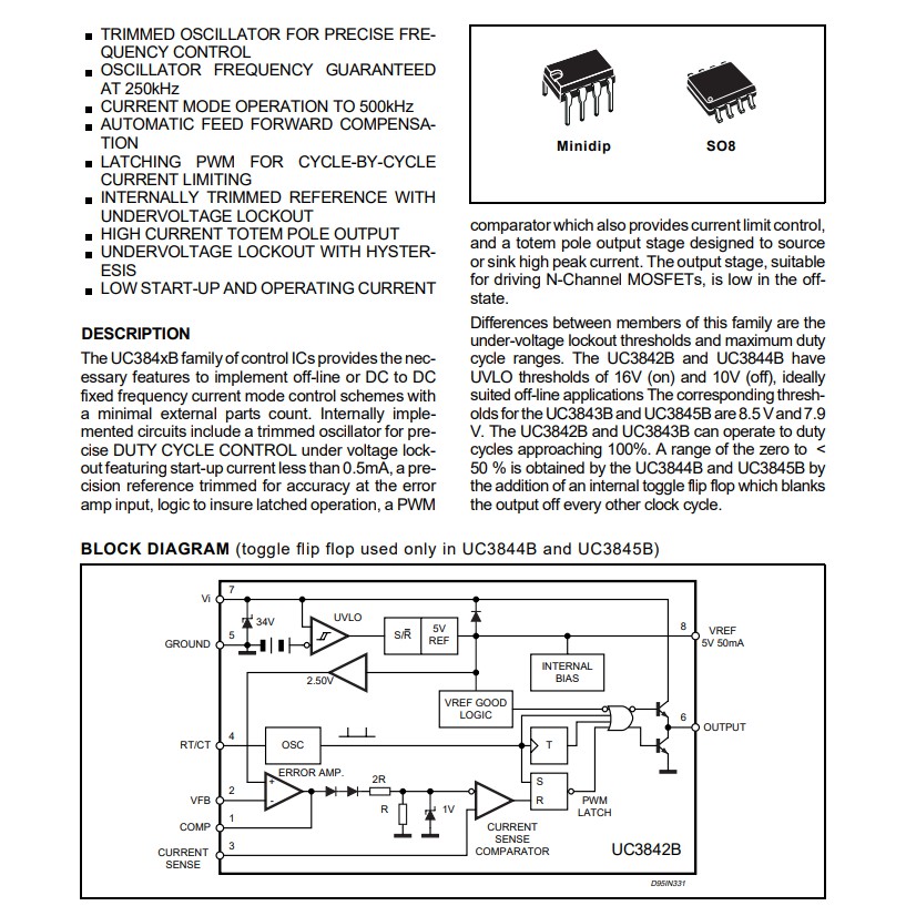 IC dao động nguồn UC3844BN UC3844B DIP-8 chính hãng