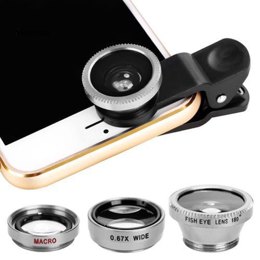 Ống kính mắt cá/ macro/ góc rộng có kẹp 3 trong 1 cho máy ảnh điện thoại