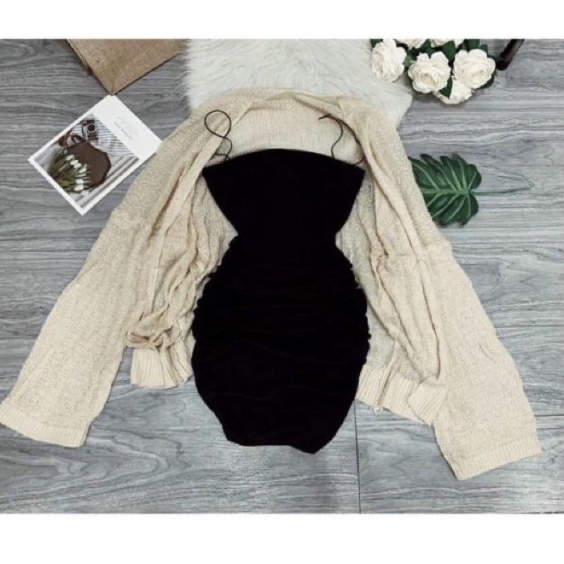 Áo khoác len nữ /Áo cadigan len mỏng khoác ngoài from rộng phối kiểu phong cách hàn quốc alohashop91