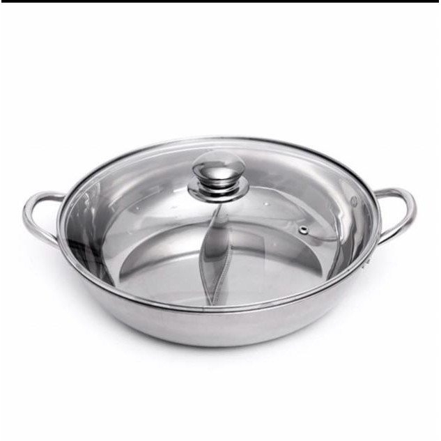 Nồi lẩu 2 ngăn nắp kính inox sáng bóng_hàng cao cấp