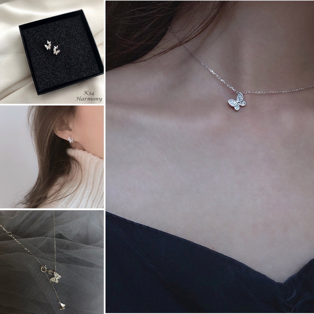 Dây chuyền chocker bạc nữ mặt hồ điệp cánh bướm đính đá sang chảnh| HARMONY ACCESSORIES VC41