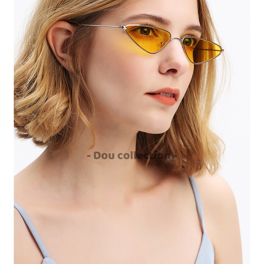 [Nowship2h] Kính Mát (Kính Râm) Cao Cấp Mắt Mèo Hình Tam Giác Nhỏ Gọng Kim Loại Phong Cách Âu Mỹ - Carl Fitow - Mã MK022