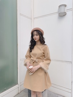 Váy dạ tay lông kèm belt