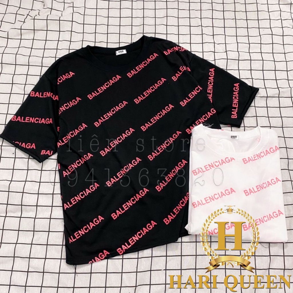 Áo thun Unisex nam nữ Balen chữ hồng in kín form rộng đẹp tay lỡ kiểu hàn quốc vải cotton HARI in hoạ tiết