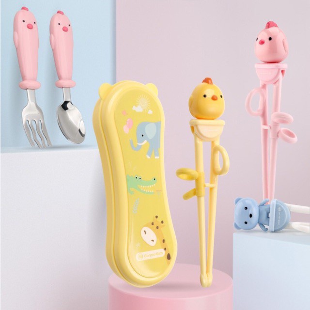 Set 3 món thìa dĩa đũa Goryeo baby dụng cụ tập ăn tập gắp cho bé ăn dặm Hàn Quốc chính hãng 30453