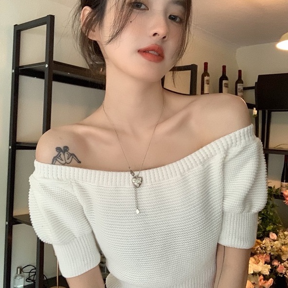 Áo Thun Tay Ngắn Trễ Vai Họa Tiết Sọc Ngang Thời Trang Dành Cho Nữ