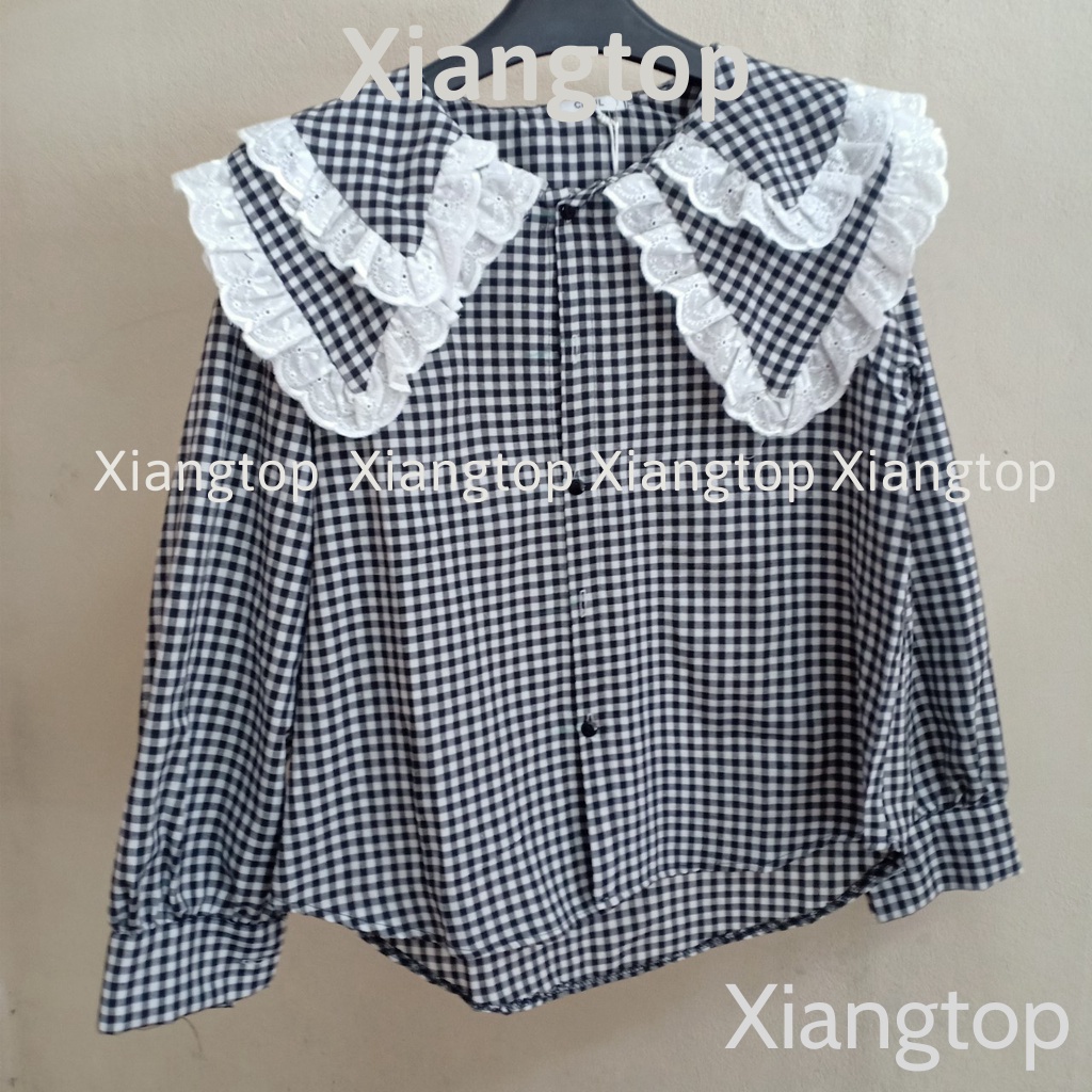 Áo babydoll kẻ 2 lá bèo hàng đẹp xiangtop