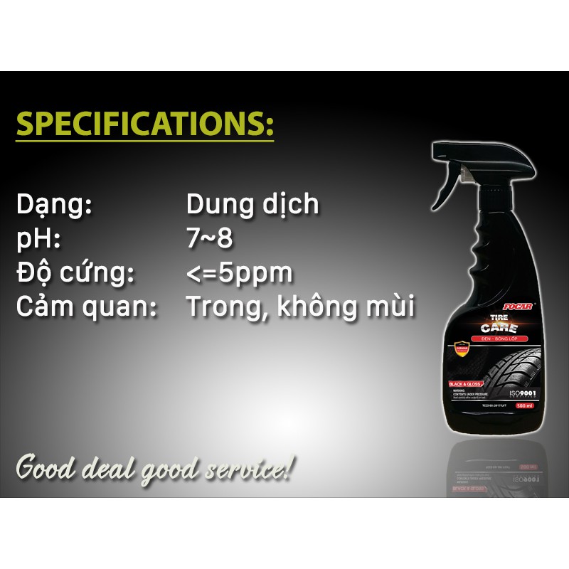 Combo 2 sản phẩm Dung dịch Đen bóng lốp FOCAR 500ml + Dung dịch Tẩy nhựa đường băng dính Focar Tar Remover 450ml