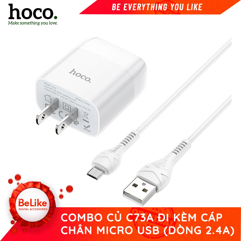 Sạc Điện Thoại Android Hoco C73 - Kèm Cáp Sạc Micro USB, Sạc Nhanh Cho Điện Thoại SamSung Oppo Huawei Vivo Vsmart