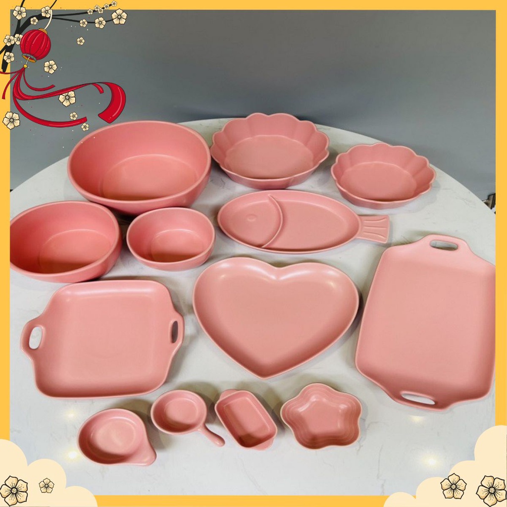 Bộ Bát Đĩa Sứ Decor Dễ Thương Màu Hồng Kute Baby Đựng Đồ Ăn Hoa Quả Đều Rất Đẹp Mắt
