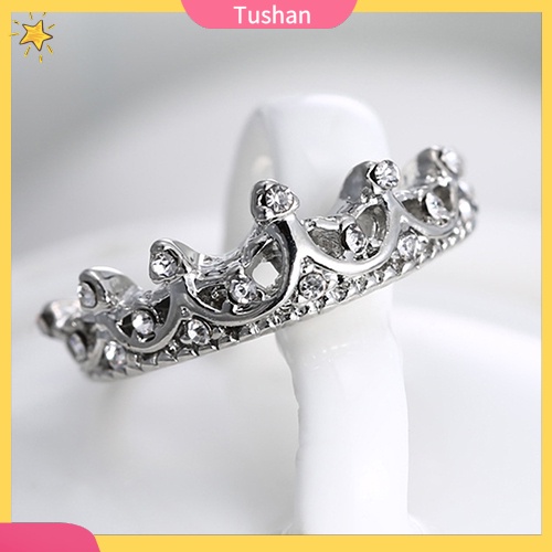 Nhẫn mạ bạc hình vương miện đính đá xinh xắn độc đáo