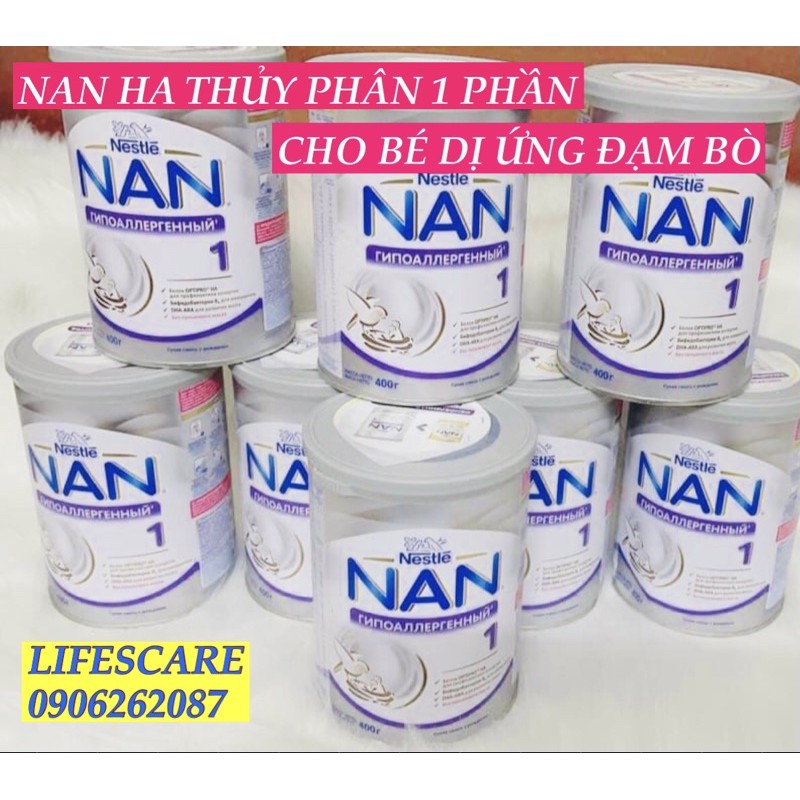 Sữa Bột Nan HA Nga Thủy Phân 1 phần Cho Bé Từ Sơ Sinh Dị Ứng Đạm Bò Đủ Số 1, 2, 3, Hộp 400g