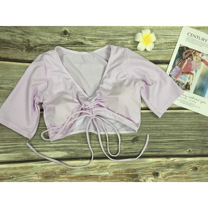Đồ bơi nữ kín đáo váy rút dây sành điệu- Bikini đi biển 2 mảnh áo tay ngắn trẻ trung- shopnabi