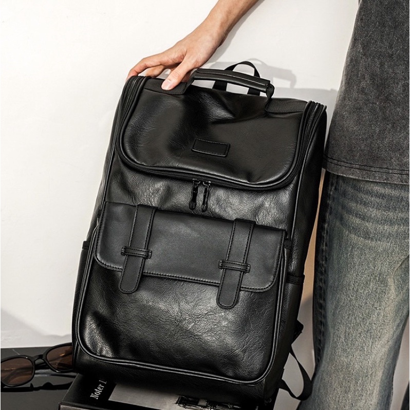 Balo Da - Balo Unisex Nam Nữ Da Mềm Đẹp Phong Cách Hàn Quốc - Ba Lô Du Lịch Tiện Lợi Holmes Size Lap 15,6 Inch
