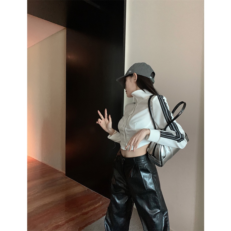 Áo Lửng Tay Dài Cổ Đứng Phong Cách Hàn Quốc Thời Trang Cho Nữ