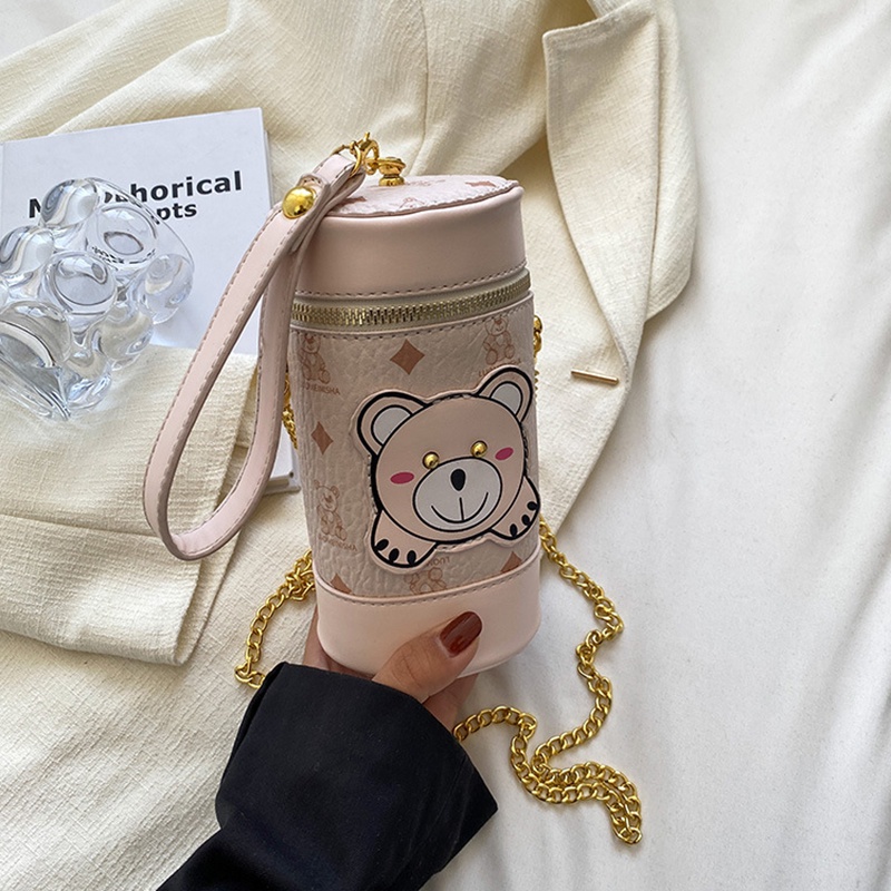 Ielgy Túi Xách Đeo Vai Hình Trụ Phối Dây Xích Kết Cấu Chất Lượng Cao Phổ Biến Cho Nữ