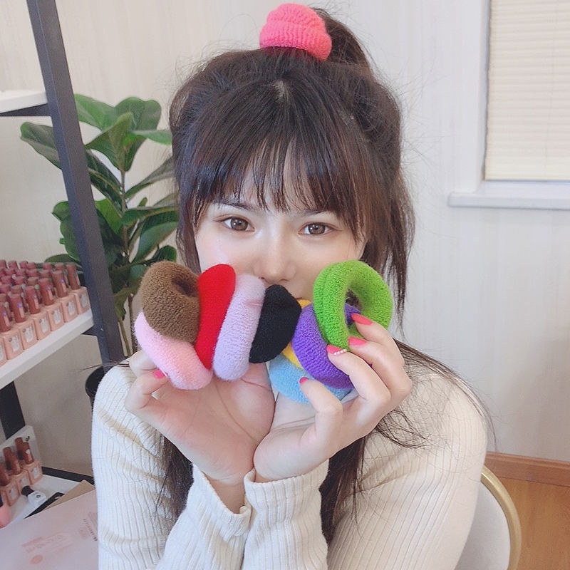 Dây Buộc Tóc Bằng Polyester Dày Bản Rộng Độ Co Giãn Cao Nhiều Màu Sắc Dễ Thương Cho Nữ