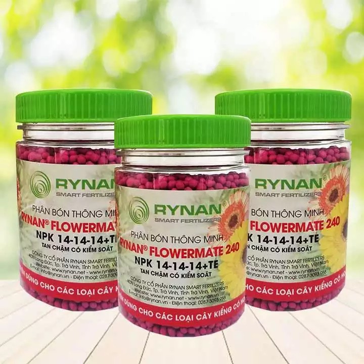 Phân Tan Chậm RYNAN FLOWERMATE 240 lọ 150g, Phân Bón Thông Minh NPK 14-14-14+TE dùng cho Bonsai, Phong Lan