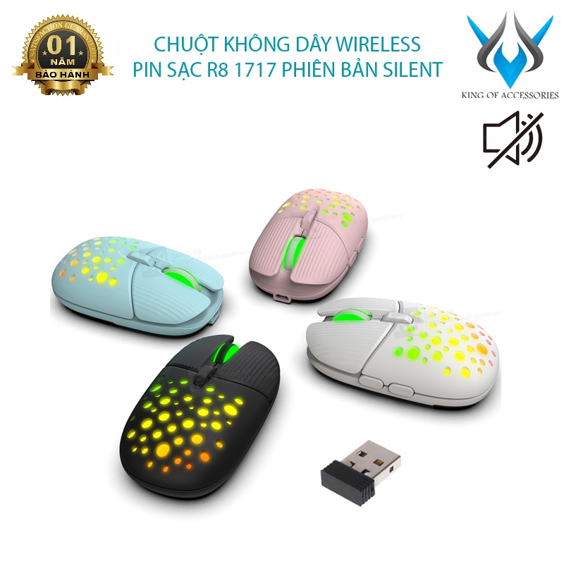 Chuột không dây Wireless R8 1717 dùng pin sạc AA có thể thay thế - phiên bản Silent không tiếng click (đen)phụ kiện 1986