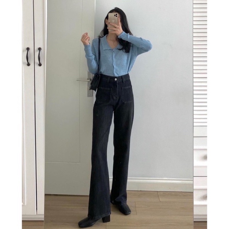 Quần bò  Quần jean ống vẩy hai túi ốp ngược style Hàn Quốc Ulzzang dành cho nữ PHULA sang chảnh sành điệu B7