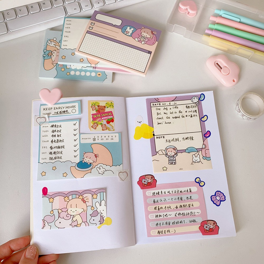 Giấy note cute giá rẻ, giấy ghi chú dễ thương 50 tờ hình cô gái phong cách Nhật Bản