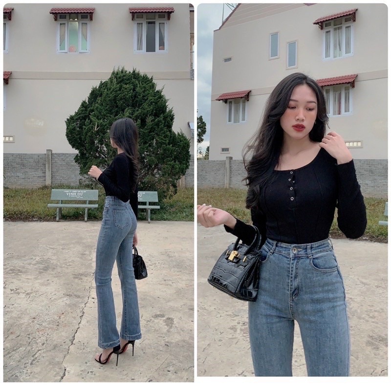 Quần jeans loe có gấu siêu tôn dáng chất dãn đẹp