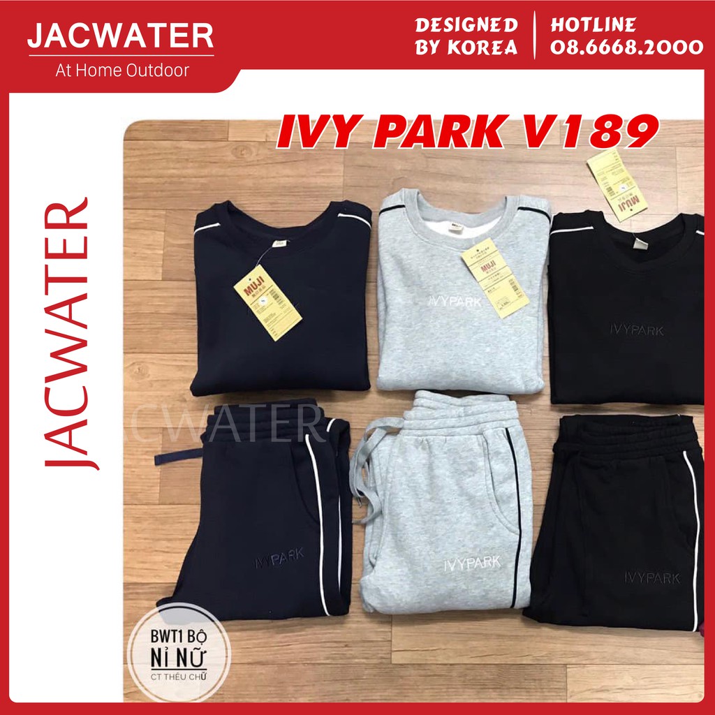 Bộ nỉ nữ dài tay IVY PARK, quần áo bông ấm màu trơn thể thao Jacwater V189