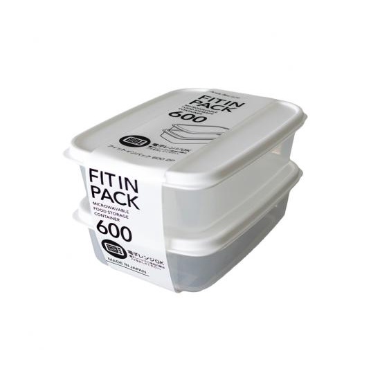 Set 2 hộp nhựa nắp dẻo 600ml Fitin Pack (màu trắng) NHẬT BẢN