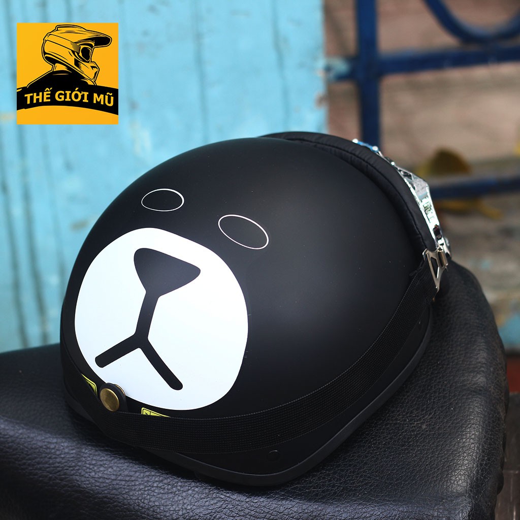 Mũ bảo hiểm nửa đầu gấu  đen Brown có kèm kính, nhiều màu sắc free size cho nam nữ