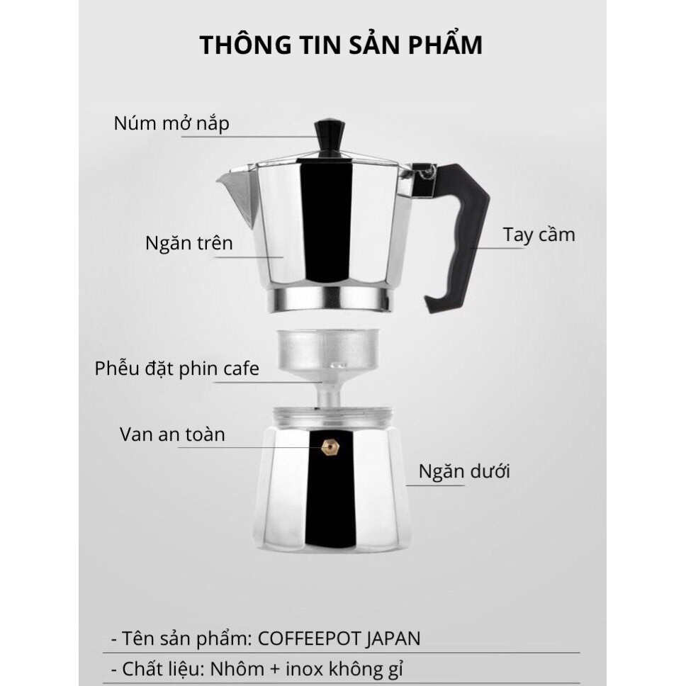 Ấm, Bình Pha Cà Phê Moka Espresso Tại Nhà - Ấm Pha Coffee Kiểu Ý - Tiện Lợi Dễ Sử DỤNG