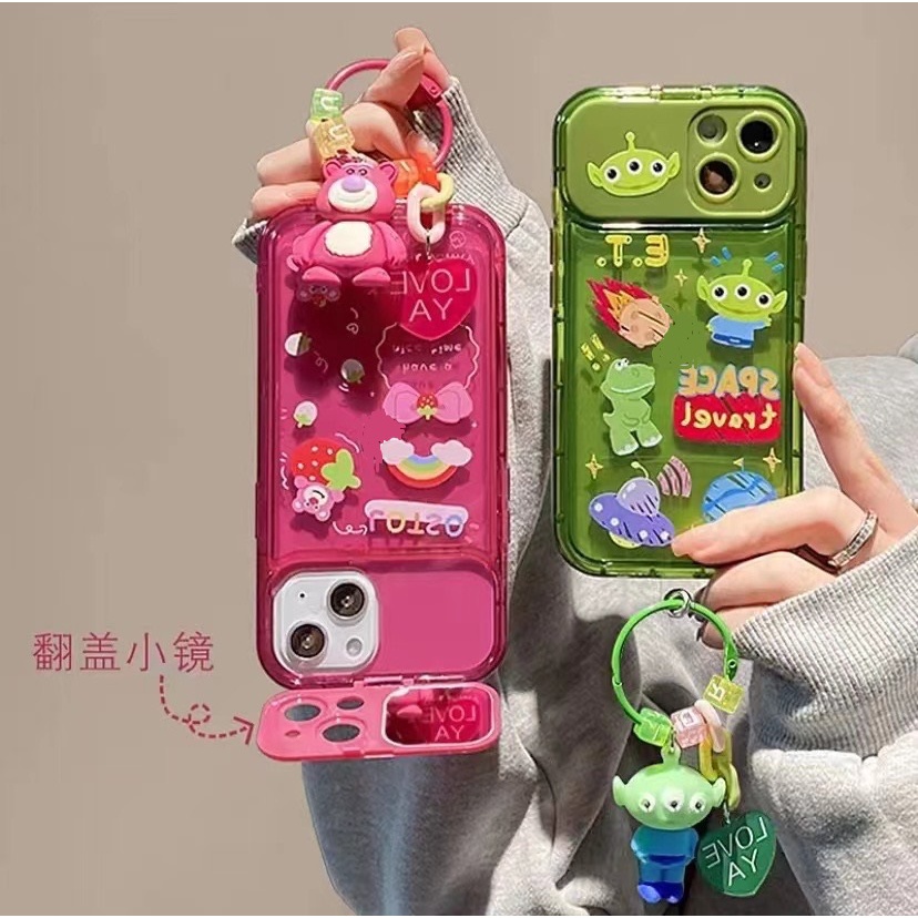 Ốp Điện Thoại Mềm Kèm Gương Trang Điểm Hình Gấu Và Dâu Tây Cho Iphone 14Proax 12 pro max 11 pro max xs max xr x 13proamx plus