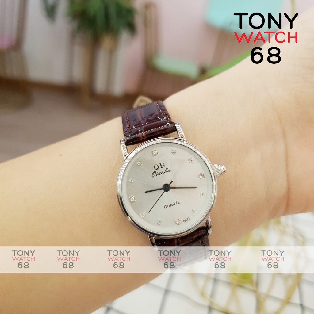 Đồng hồ nữ QB dây da viền bạc số ngọc szie 26mm sang chảnh chính hãng Tony Watch 68