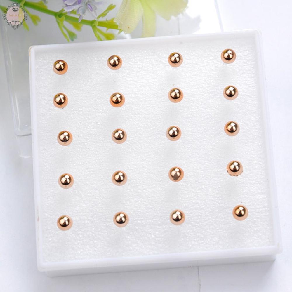 Set 10 đôi khuyên tai dạng xỏ kiểu hạt tròn nhỏ màu vàng/ màu bạc kích thước 2-4mm