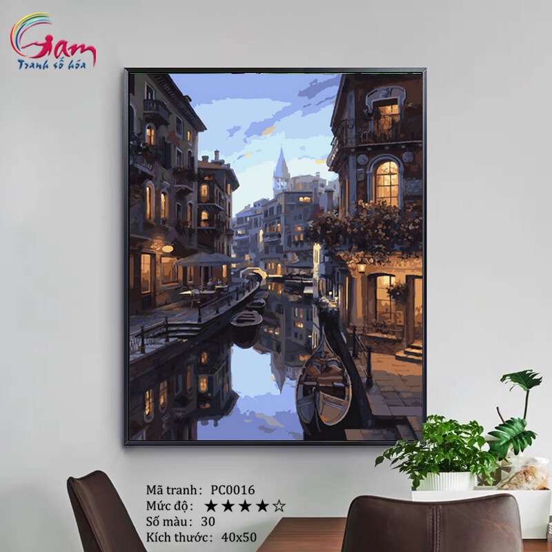 Tranh tô màu theo số Gam cảnh đêm Venice PC0016