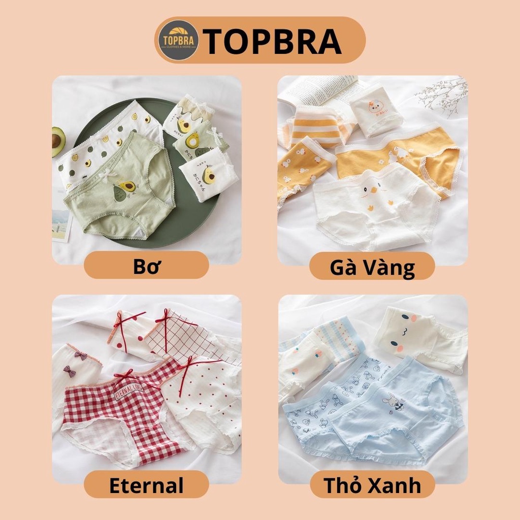 SET 5 Quần Lót Cotton Nữ Nâng Mông Thông Hơi Kháng Khuẩn Hút Mồ Hôi Hoạ Tiết Dễ Thương TOPBRA