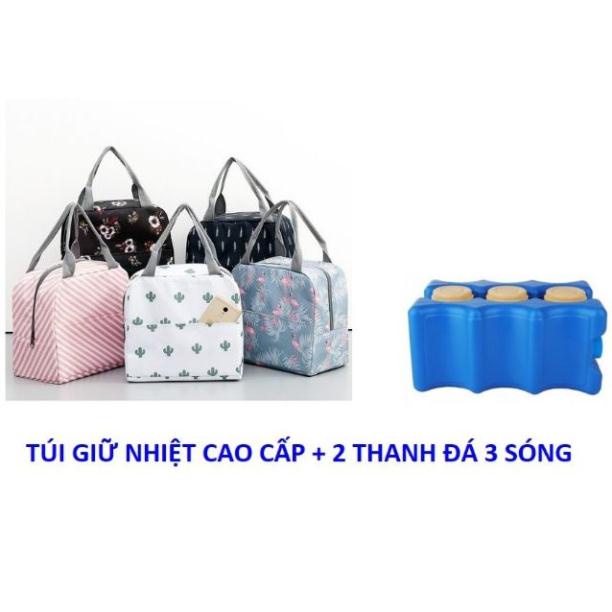 Sét túi giữ nhiệt họa tiết hình hạc cao cấp + 2 thanh đá 3 sóng