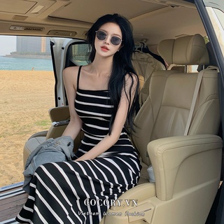  【Cocory】 Đầm Maxi Hai Dây Kẻ Sọc Thời Trang Mùa Hè Dành Cho Nữ