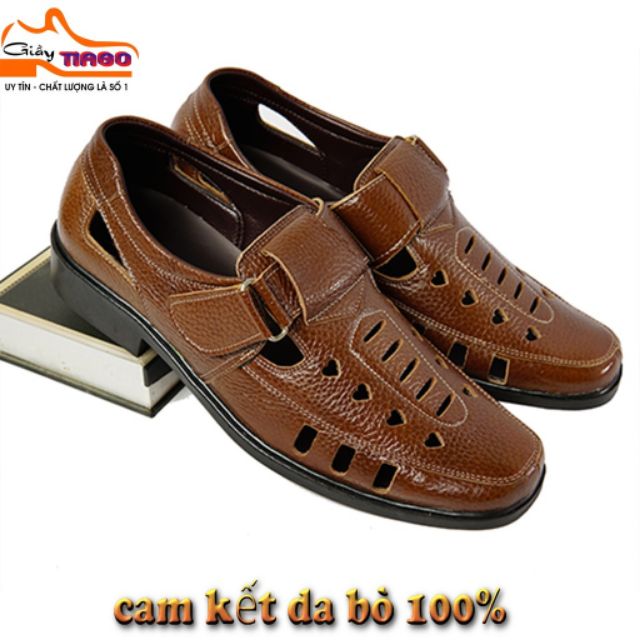 Giày rọ nam [uy tín- Bh 2 năm] trung niên đi mùa hè chất da bò thật, đế giày được khâu chắc chắn, da bò thật 100%