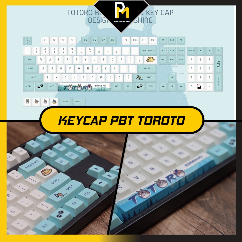 Keycap PBT TOTORO dyesub in 5 mặt Cao cấp gắn full phím 114 PCMASTER