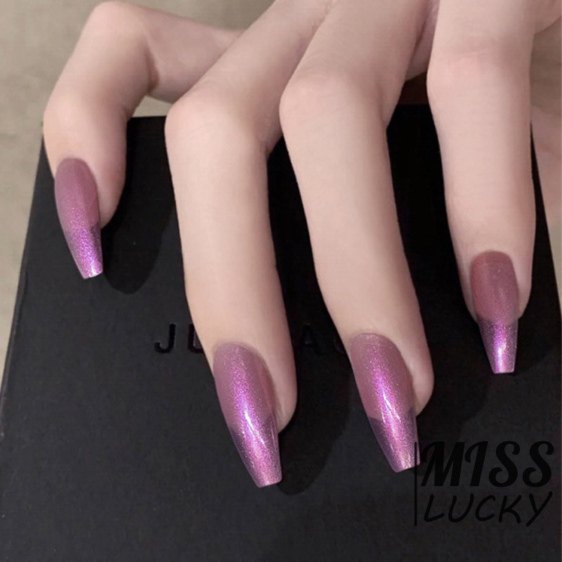 Set 24 Móng Tay Giả Màu Tím Thời Trang Kèm Keo Dán