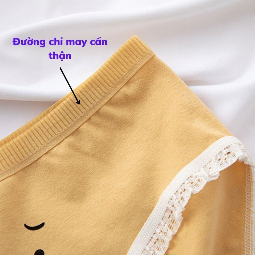 Quần lót nữ cotton,Quần lót ren thấm hút mồ hôi kháng khuẩn khử mùi, viền họa tiết cute dễ thương - L0719
