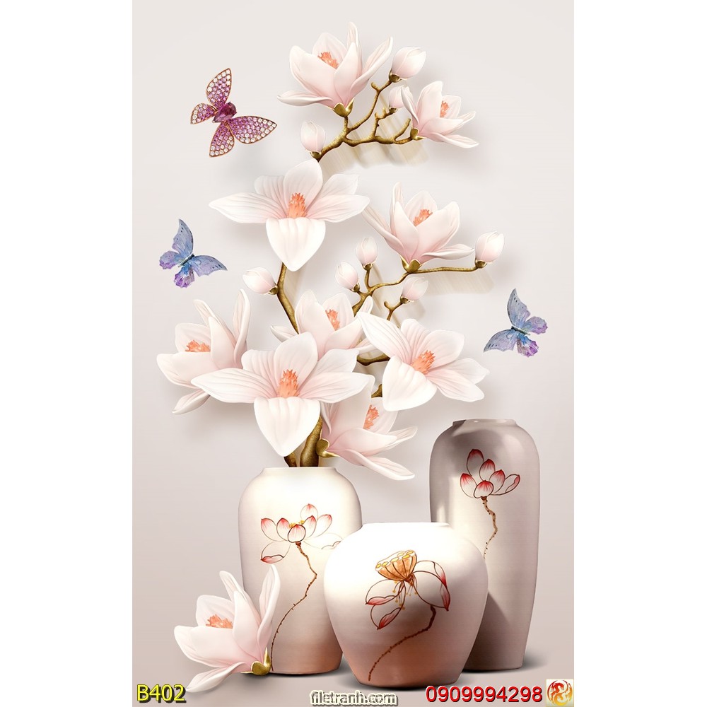 TRANH DÁN TƯỜNG 3D BÌNH HOA, LO HOA NHIỀU MẪU