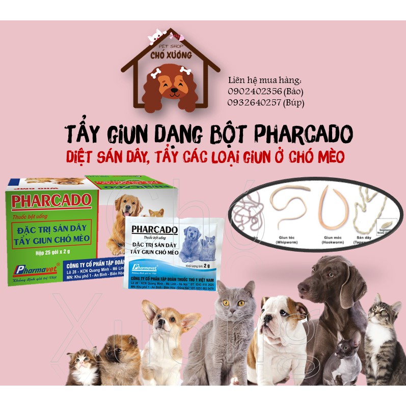 Pharcado loại bỏ giun sán cho chó mèo gói 2g