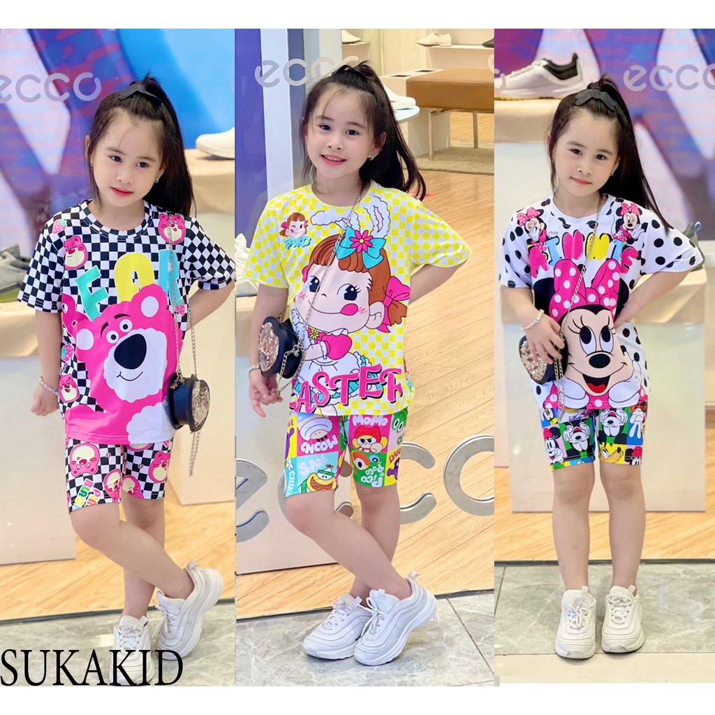 Bộ đồ quần áo trẻ em hinh in 3D co 3 mẫu gấu.mitkey.gái cột tóc 6kg đên 40kg.GN011.