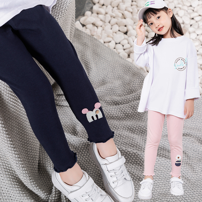 Quần legging cotton thêu họa tiết dễ thương nhiều màu sắc tùy chọn thời trang cho bé gái