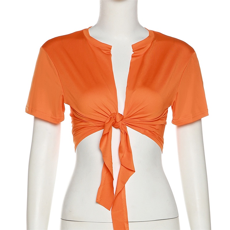 DUNEA Áo Croptop Ngắn Tay Phối Dây Thắt Thời Trang Gợi Cảm Dành Cho Nữ